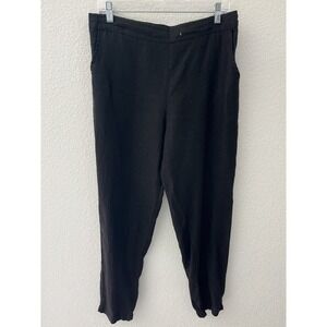 IXIMO Linen Pants Womens L Black Tapered Lagenlook Pull On MISSING DRAWSTRING‎